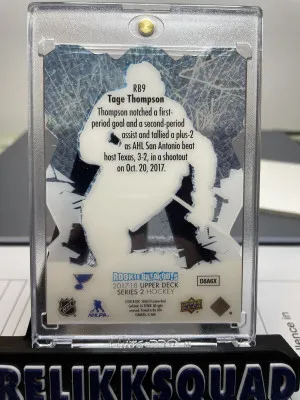 2017-18 Upper Deck Rookie Breakouts /100 Tage Thompson #RB9 Rookie RC back