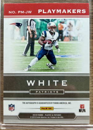 James White 2018 Panini Plates & Patches Playmakers Auto Purple /25 #PM-JW back