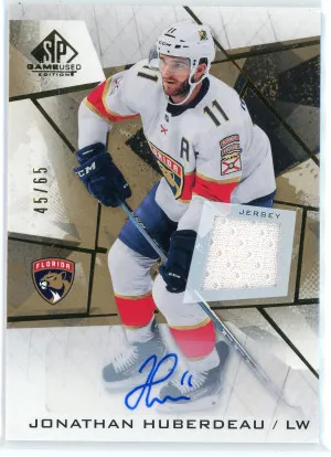 2021-22 SP Game Used #76 Jonathan Huberdeau Gold Jersey Autograph #'d 45/65 front