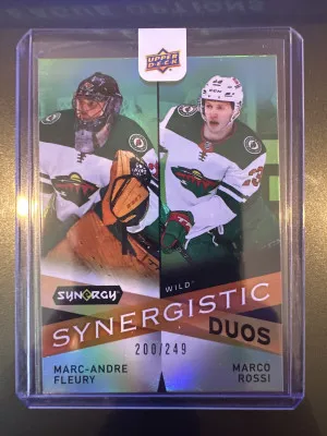 2022-23 upper deck synergy synergistic duos Marc-Andre Fleury / Marco Rossi /249 front