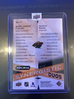 2022-23 upper deck synergy synergistic duos Marc-Andre Fleury / Marco Rossi /249 back