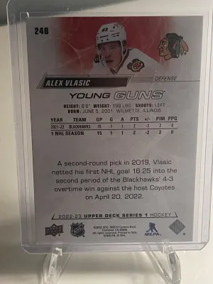 2022-23 Upper Deck Young Guns Alex Vlasic Rookie Card #248 Hockey Blackhawks back