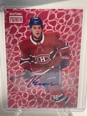 2020-21 Skybox Metal Universe Jake Evans PP-11 Premium Prospects RC Auto Ruby front