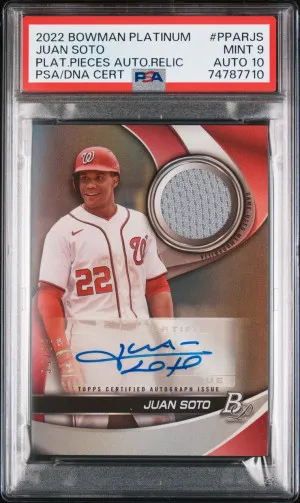 Juan Soto Bowman Platinum 2022 Patch Auto PSA 9/10 front