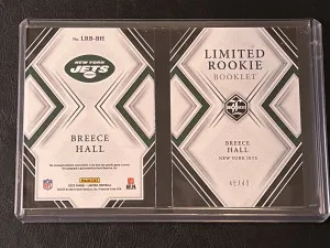 2022 Limited Breece Hall Rookie Booklet Auto 3 Color Patch /49 back