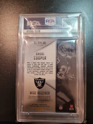 2015 Prizm Amari Cooper Preimer Jerseys Gold Psa 9 2/25 POP 1 back