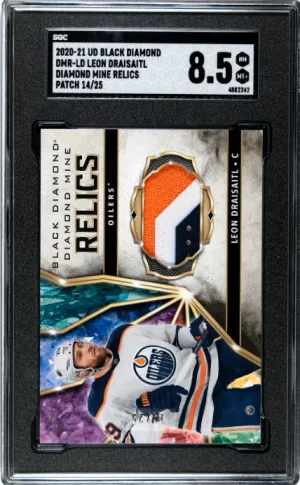 2020-21 Black Diamond Relics 3 Color Premium Patch Leon Draisaitl 14/25 SGC 8.5 front