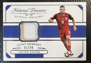 2018 Panini National Treasures Clint Dempsey Patch Match Worn US Soccer  /99 front