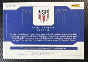 2018 Panini National Treasures Clint Dempsey Patch Match Worn US Soccer  /99 back