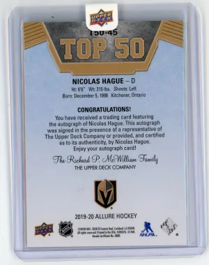 2019-20 Upper Deck Allure #T50-45 Nicolas Hague Top 50 Rookie Autograph Blue back