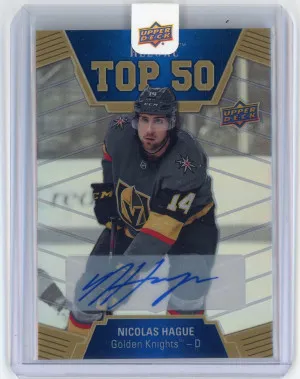 2019-20 Upper Deck Allure #T50-45 Nicolas Hague Top 50 Rookie Autograph Blue front