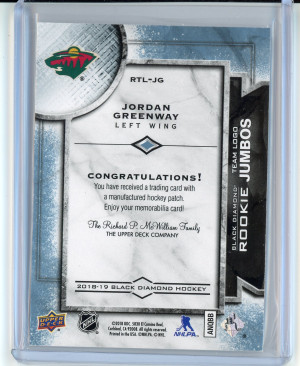 2018-19 Black Diamond #RTL-JG Jordan Greenway Rookie Team Logo Jumbos back