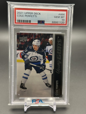 Cole Perfetti 2021-22 Upper Deck Young Guns PSA 10 front