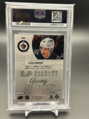 Cole Perfetti 2021-22 Upper Deck Young Guns PSA 10 back