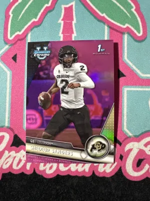 2023 Bowman Chrome U Shedeur Sanders Pink Refractor First RC front