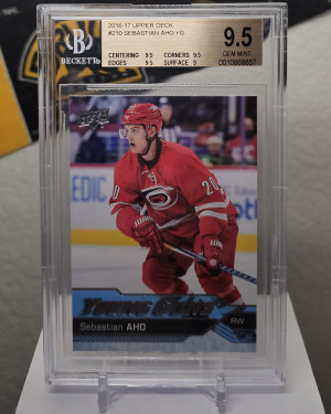Sebastian Aho 2016-17 Upper Deck Young Guns Rookie RC BGS 9.5 Gem front