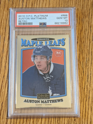 2016 OPC Platinum Auston Matthews Retro Rookie PSA 10 front