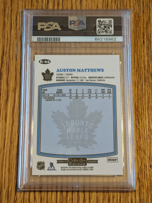 2016 OPC Platinum Auston Matthews Retro Rookie PSA 10 back