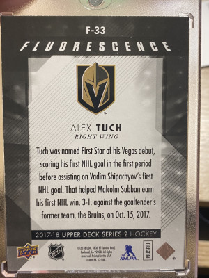 2017-18 Upper Deck Fluorescence Green Rookie Alex Tuch /10 back