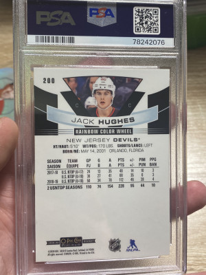 2019-20 O Pee Chee Platinum Rainbow Color Wheel Jack Hughes PSA 9 Rookie back
