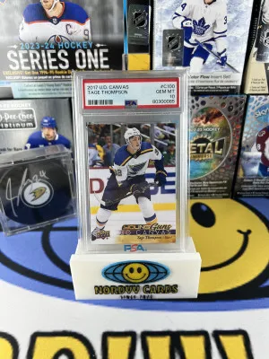 2017-18 UPPER DECK YOUNG GUNS CANVAS TAGE THOMPSON PSA 10 front