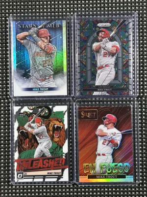 4 Mike Trout Baseball Cards front