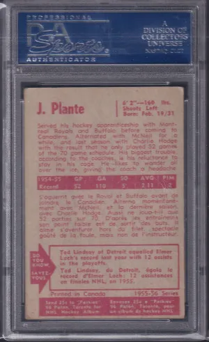 JACQUES PLANTE - 1955 Parkhurst ROOKIE #50, PSA 4 back