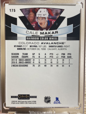 2019-20 o pee chee platinum rainbow color wheel Rookie Cale Makar back