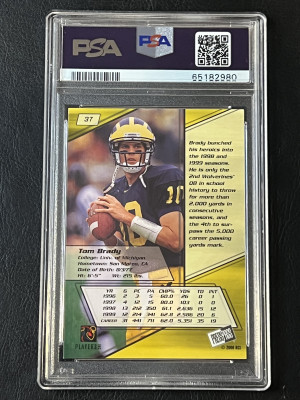 2000 Press Pass Tom Brady Gold Zone PSA 8 back