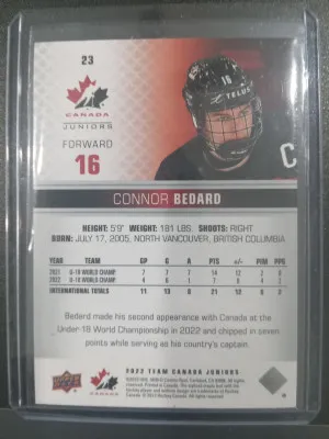 Connor Bedard Team Canada 2022 #16 back
