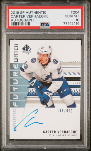 2019-20 SP Authentic Carter Verhaeghe #204 Future Watch Auto Rookie RC PSA 10 front