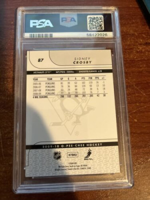 2009-10 O-PEE-CHEE RAINBOW #87 SIDNEY CROSBY PENGUINS LOW POP PSA 9 MINT PENS back