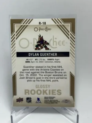 2022-23 Dylan Guenther Glossy Rookies GOLD O-Pee-Chee #R-18 Coyotes back
