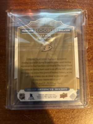 2022-23 Upper Deck Artifacts Jamie Drysdale Year 1 Rookie Sweaters 16/25 PATCH back