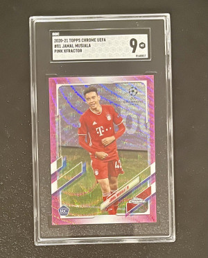 2020 Topps Chrome UEFA Jamal Musiala Pink X-Fractor front