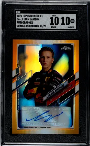 2021 Topps Chrome F1 Liam Lawson #CA-LL Auto. Orange Refractor SGC 10 front