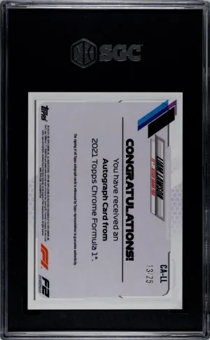 2021 Topps Chrome F1 Liam Lawson #CA-LL Auto. Orange Refractor SGC 10 back