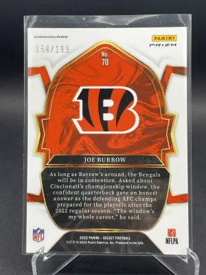 2022 Panini Select - Concourse Blue Prizm #70 Joe Burrow /199 back