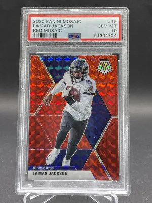 2020 Panini Mosaic Lamar Jackson Fusion Red Choice #/88 PSA 10 #19 front