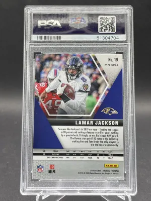 2020 Panini Mosaic Lamar Jackson Fusion Red Choice #/88 PSA 10 #19 back