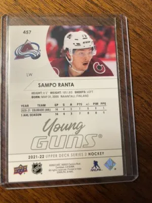 2021-22 Upper Deck Sampo Ranta Young Guns #457 UD Series 2 Rookie back