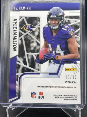2022 Panini Mosaic Blue Prizm /99 Kyle Hamilton #RAM-KH Rookie Auto RC back