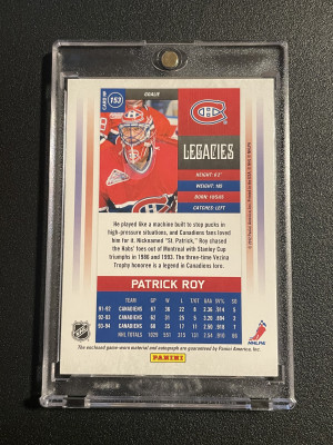 2011-12 Panini Contenders #153 Patrick Roy Contenders Legacies Patch Auto /100 back