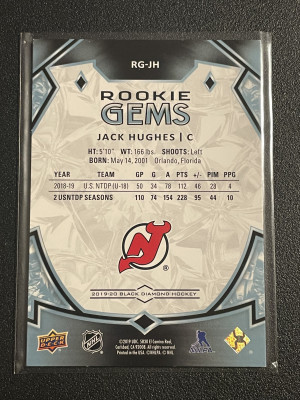 2019-20 Black Diamond #RG-JH Jack Hughes Rookie Gems Spectrum /99 back