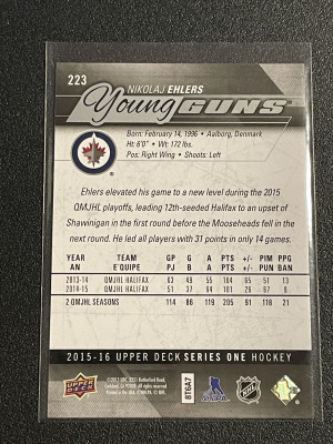 2015-16 Upper Deck #223 Nikolaj Ehlers Young Guns back
