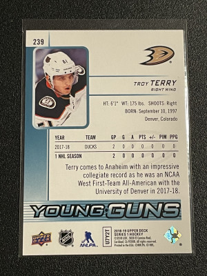 2018-19 Upper Deck #239 Troy Terry Young Guns back