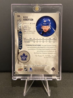2020-21 SP Authentic Black Future Watch Auto Nick Robertson Toronto Maple Leafs back