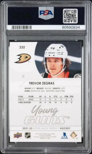 🔥🏒2021-22 Upper Deck Young Guns Trevor Zegras PSA 10🏒🔥 back