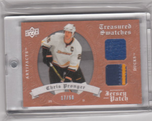 08-09 ARTIFACTS TREASURED SWATCHES GOLD DUAL CHRIS PRONGER /50 3 Color Patch! front