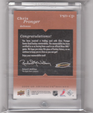 08-09 ARTIFACTS TREASURED SWATCHES GOLD DUAL CHRIS PRONGER /50 3 Color Patch! back